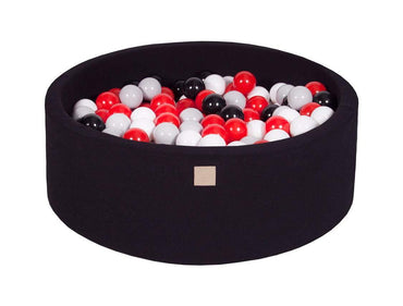 Ronde Ballenbak 200 ballen 90x30cm - Zwart met Grijze, Rode, Witte en Zwarte ballen